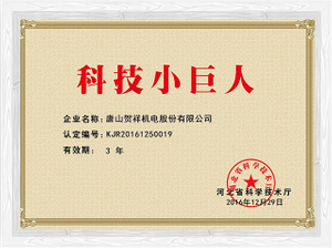 Ciência da Província de Hebei e Tecnologia Little Giant Enterprise Certificado 2016-12-29